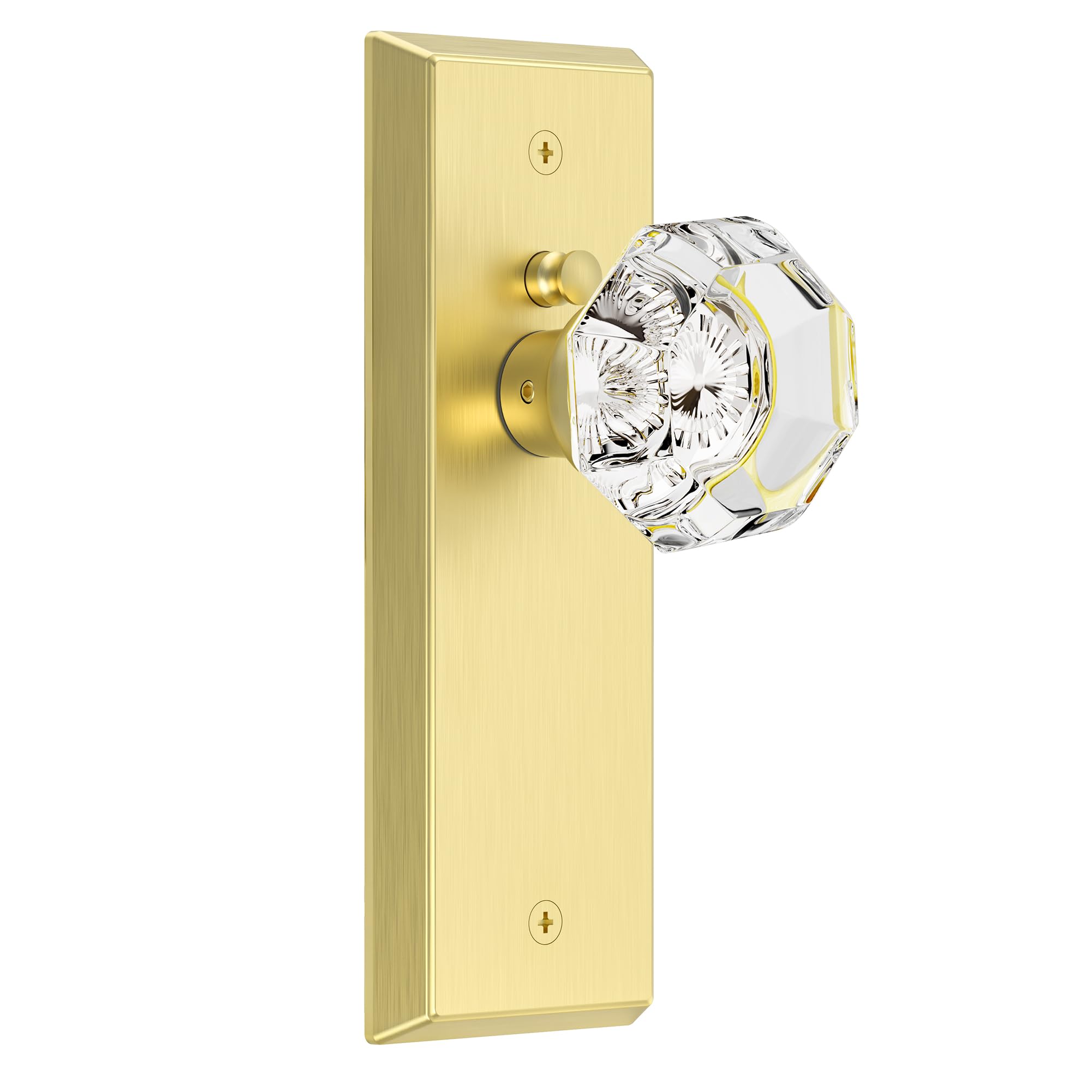 Photo 1 of Glass Door Knobs for Interior Doors - Vintage Crystal Privacy Bedroom & Bathroom Door Knob with Lock - Diamond Cut Door Handle - Brushed Gold Finish (1 Pack)