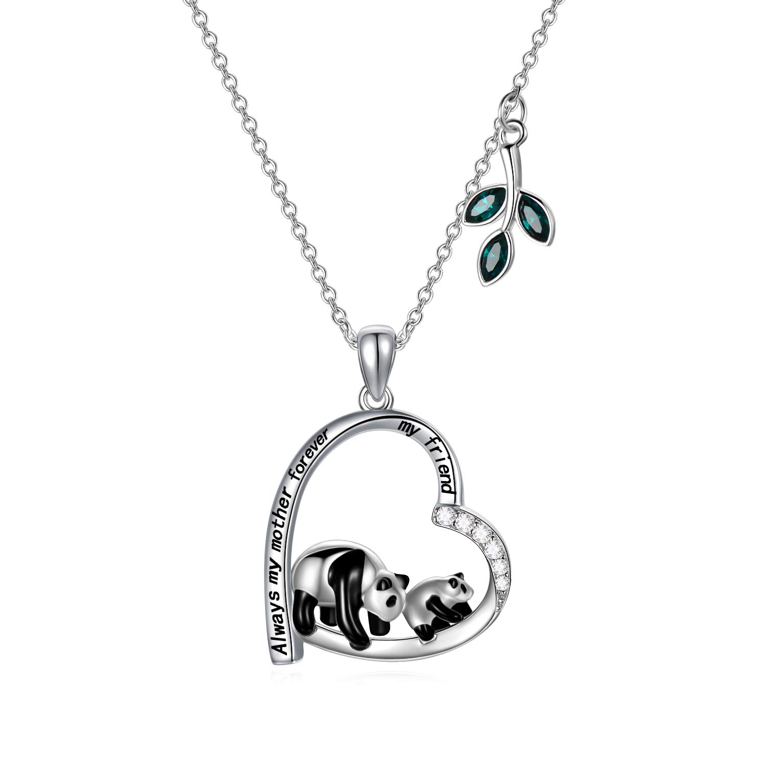 AOBOCO Gifts for Mum Necklace Sterling Silver Love Heart Panda Necklace with Crystals, Mothers Day Jewellery Birthday Gifts for Mum from Daughter