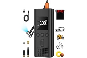 AIRSURE Tire Inflator Portable Air Compressor, 150 PSI Fast Inflation Cordless Air Pump with LED Light, Auto Shut-Off, Rechargeable Battery for Car, Motorcycle, Bike, and Sports Balls