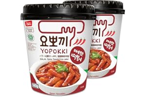 Yopokki Instant Halal Tteokbokki Cup (Hot Spicy, Cup of 2) Korean Street food with Hot Spicy sauce Topokki Rice Cake - Quick & Easy to Prepare