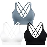 Sports Bra for Women V-Neck Strappy Criss Cross Yoga Bra Padded Medium Support Workout Gym Athletic Fitness Bras 3 Pack