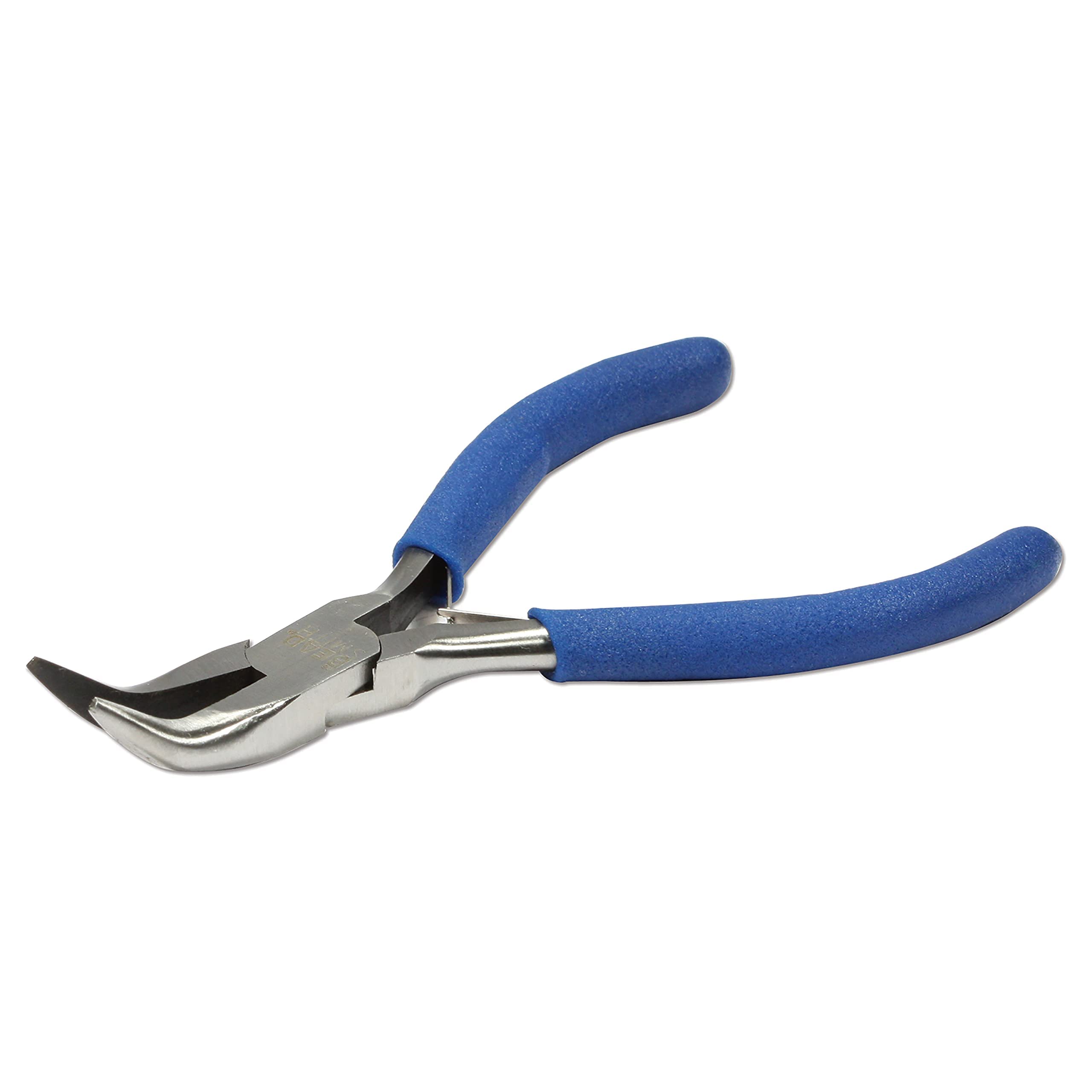 The Beadsmith Color-ID Bent Chain Nose Plier – 5 inches (127mm) – Blue Comfort Grip Handle – Polished Steel Head and Double-Leaf Spring - Tool for Jewelry Making