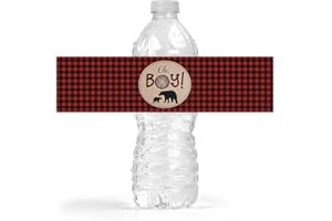 YOUR MAIN EVENT PRINTS Lumberjack Baby Shower Bottle Wraps, 25 Bear Water Bottle Labels Decoration Favors