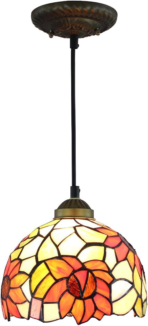 Carl Artbay Lighting Tiffany Style Chandelier Yellow Sunflower Glass Lamp Lhades