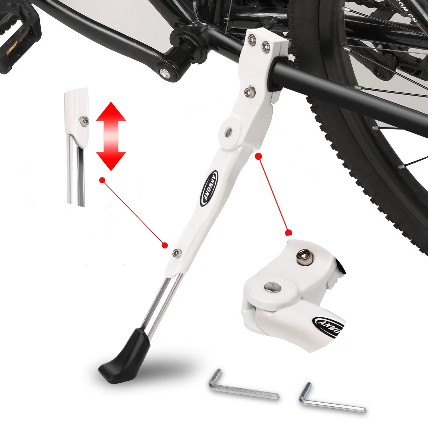 ANWONE Bike Kickstand 22-28 inch Wheel,Bicycle Kick Stand Adjustable,Universal Aluminum Alloy Cycle Side Stands Support for Mountain Bikes,Road Bike and Folding Bike (White)