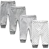 MAMIMAKA Unisex Newborn Baby Pants Cotton Infant Bottoms for Baby Boy and Girls 0-3 Months 4-Pack