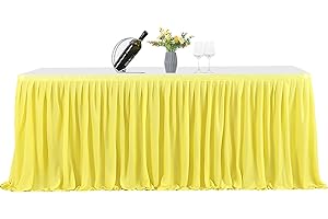 PARTISKY Yellow Polyester Table Skirt for Rectangle Tables 9ft, Wrinkle Resistant Pleated Ruffle Table Cloth for Banquet Wedding Trade Baby Shower Display Gift Dining Table
