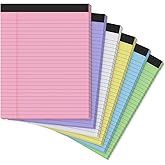 8.5 x 11 Legal Pads, 6 Pack Colored Legal Pads, Wide Ruled, Note Pads 8.5 x 11, Writing Pad, Multicolor Perforated Note Pads with Sturdy White Back, 30 Sheets Per Notepad for School, Home, Office