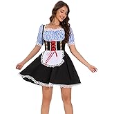 AUGERLEO Oktoberfest Outfits Women Lace Trim Plaid Dirndl Dresses Oktoberfest Costume for Traditional Bavarian German Outfits