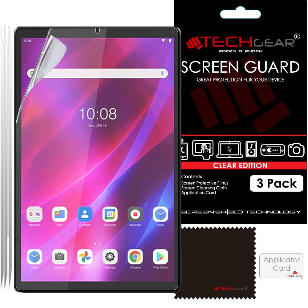 TECHGEAR [Pack of 3 Screen Protectors for Lenovo Tab K10 / Tab M10 Plus 2nd Gen 2020 (10.3") TB-X606 / TB-X6C6 Ultra Clear Screen Protector Guard Cover + Screen Cleaning Cloth & Applicator Card