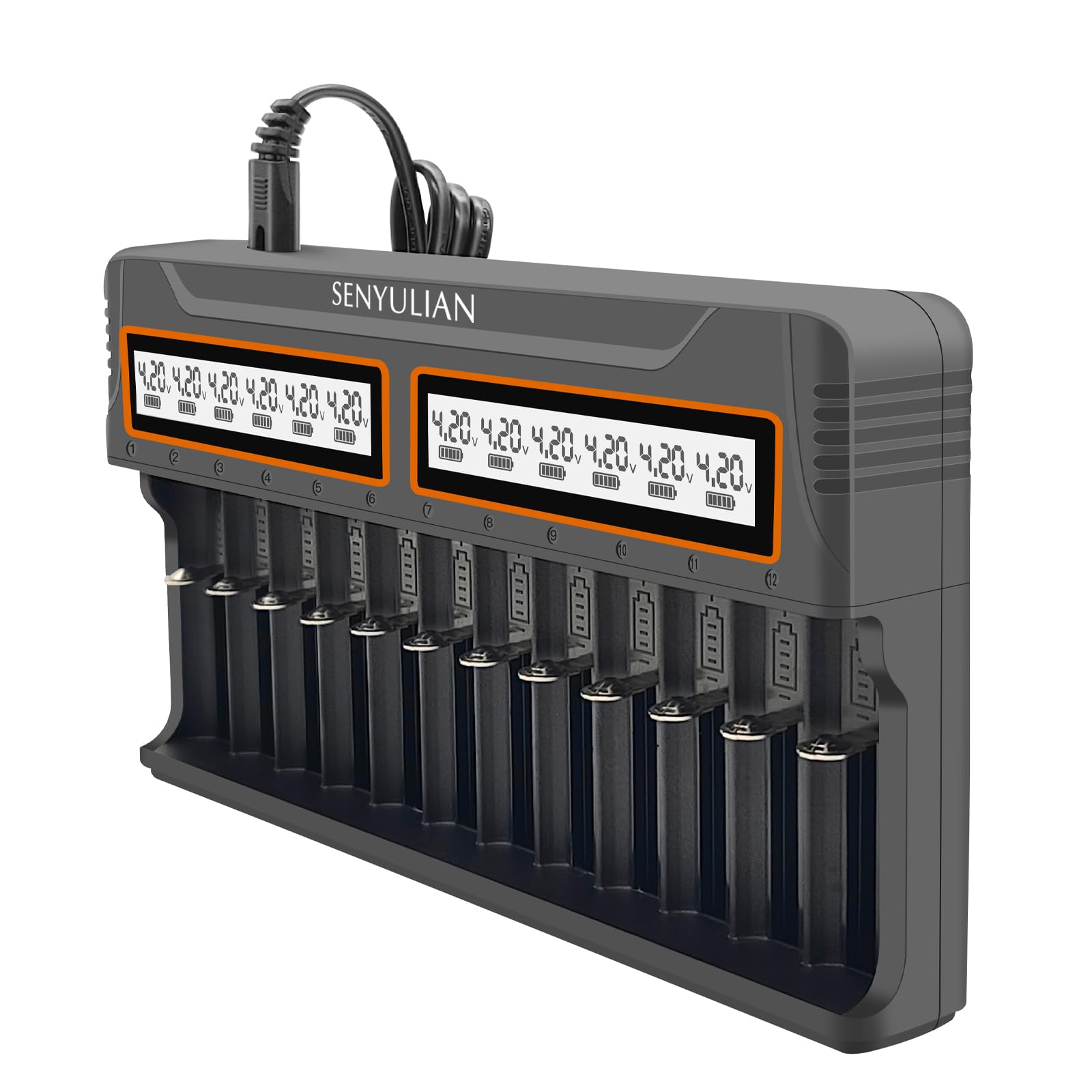 Photo 1 of 18650 Battery Charger, Senyulian 12 Bays Smart Universal Charger LCD Display for Rechargeable Batteries Ni-MH Ni-Cd AA AAA Li-ion LiFePO4 IMR