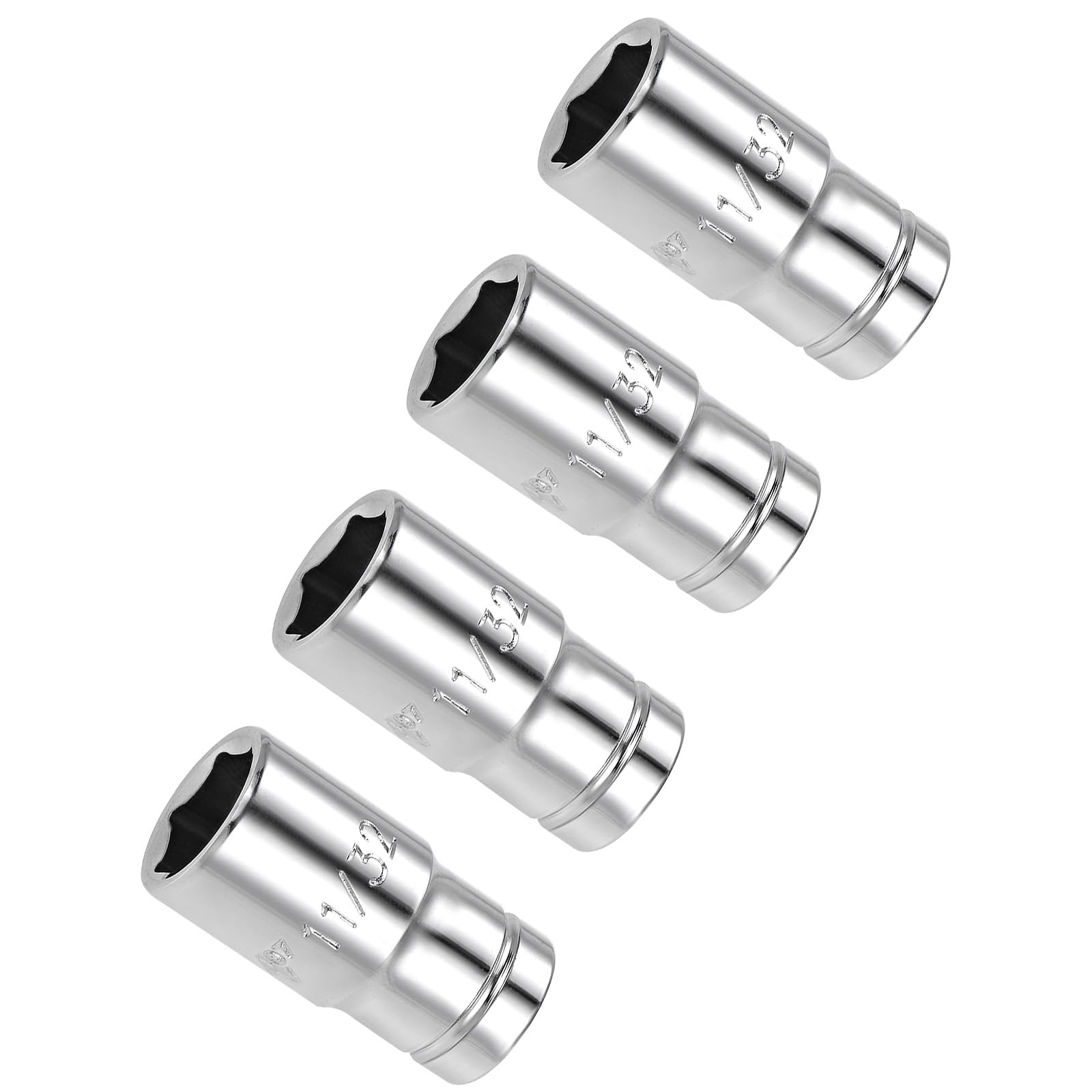 CoCud 6-Point Socket, 1/4" Drive 11/32" Deep, Polished Chromed CR-V SAE Standard Shallow Impact Socket - (Applications: for Ratchet Torque Electric Wrenches Car Repair), 4-Pieces