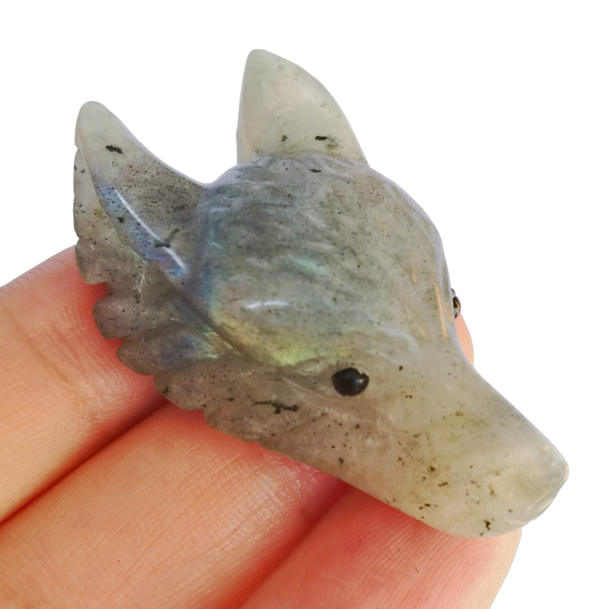 Manekieko Natural Moonstone 40mm Wolf Head Pocket Crystals and Healing Stone Figurine,Haped DIY-Jewelry Pendant