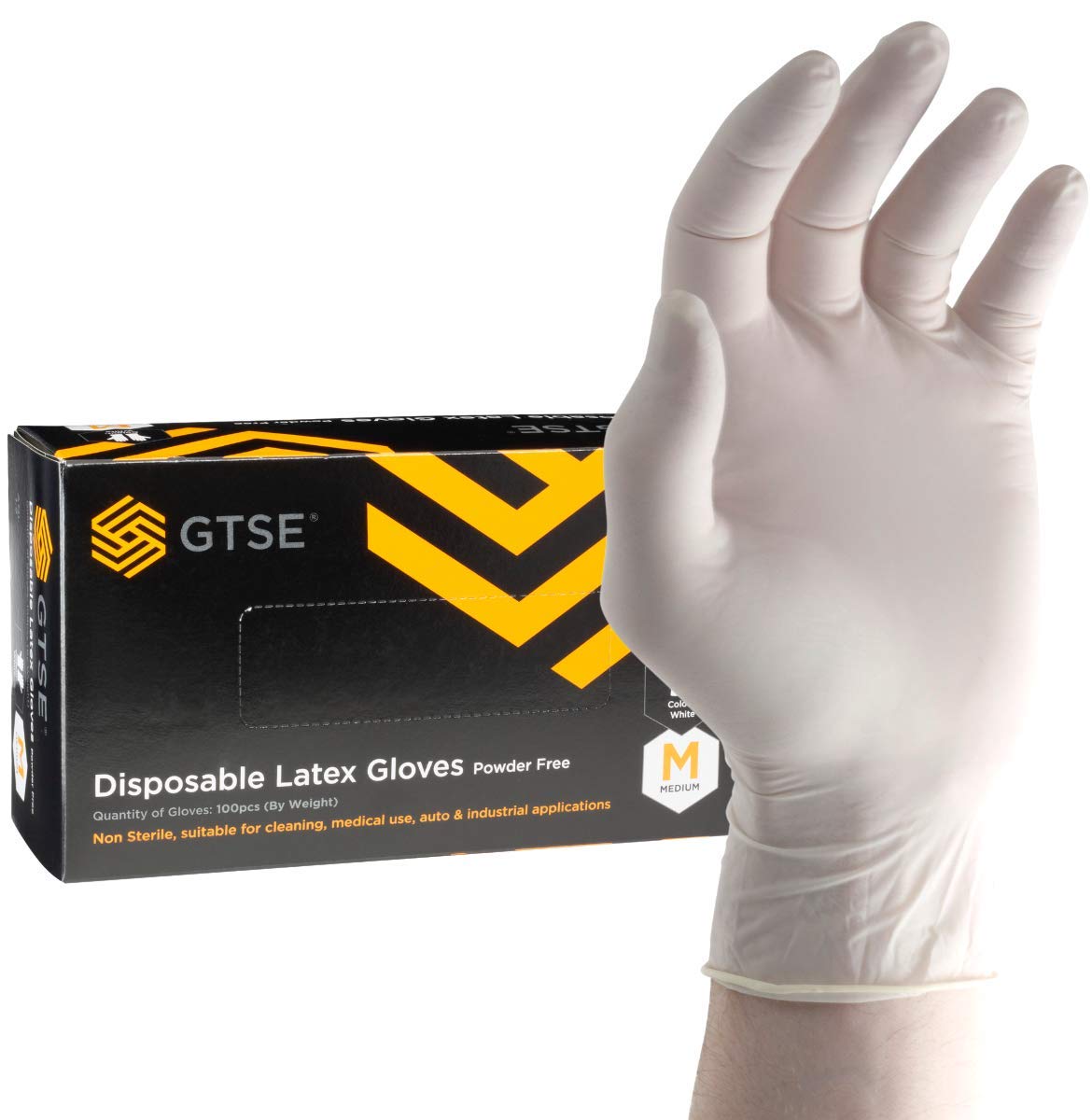 GTSE Box of 100 Latex Gloves, Size Medium (M), Powder Free Disposable