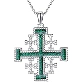 PELOVNY Jerusalem Cross Necklace 925 Sterling Silver Stone Cross Necklace Religious Jewelry Christian Catholic Gifts for Men Women Christians