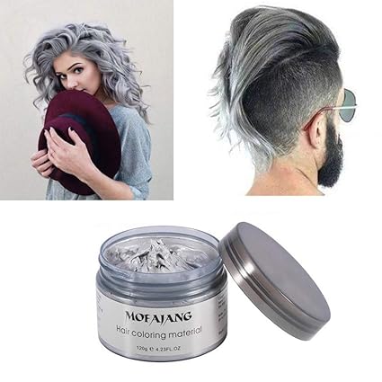 Mofajang Silver Grey Hair Color Wax Natural Hairstyle Wax 4 23 Oz Temporary Hairstyle Cream For Party Cosplay Halloween Daily Use Date Clubbing