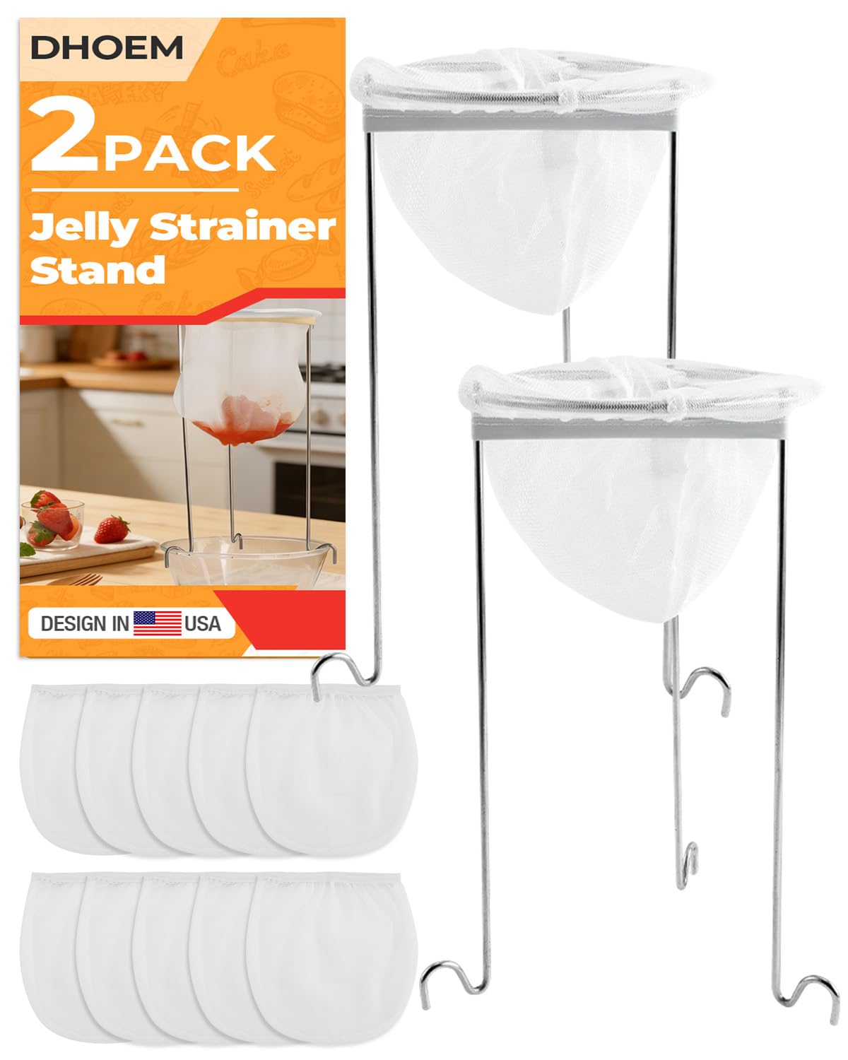 Photo 1 of 2 Pack Stable Jelly Strainer Stand Kit with 10 Reusable Cheese Cloth Bags, Jelly Bag Strainer for Straining Juice, Yogurt, Cheese, Broth, Nut Milk, Fits Different Size Pots & Bowls