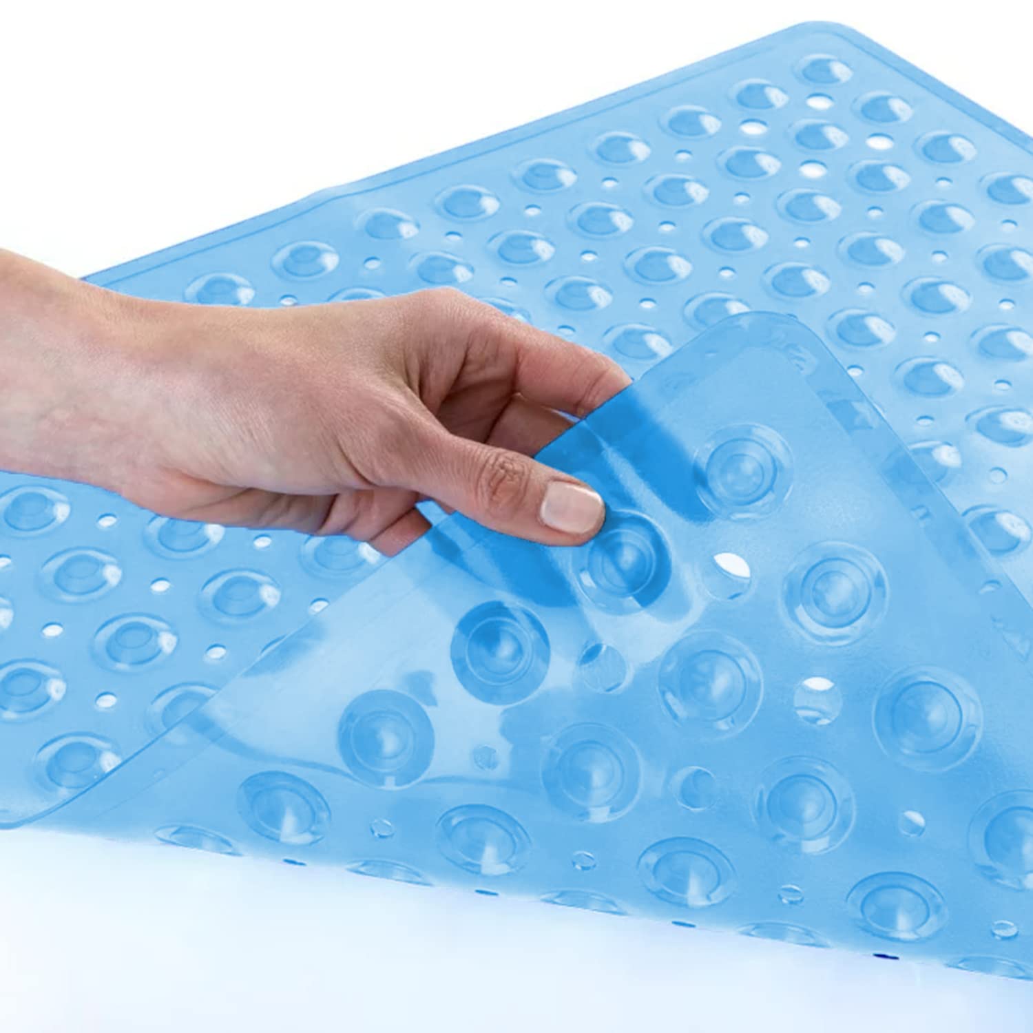 Hafaa Bath Mat Non Slip Anti Mould Rubber Shower Mat - Square Bathroom Mats 53x53cm with 164 Strong Suction Cups Grip and Drain Holes - Soft Touch Machine Washable Bath Tub Mat (Blue)