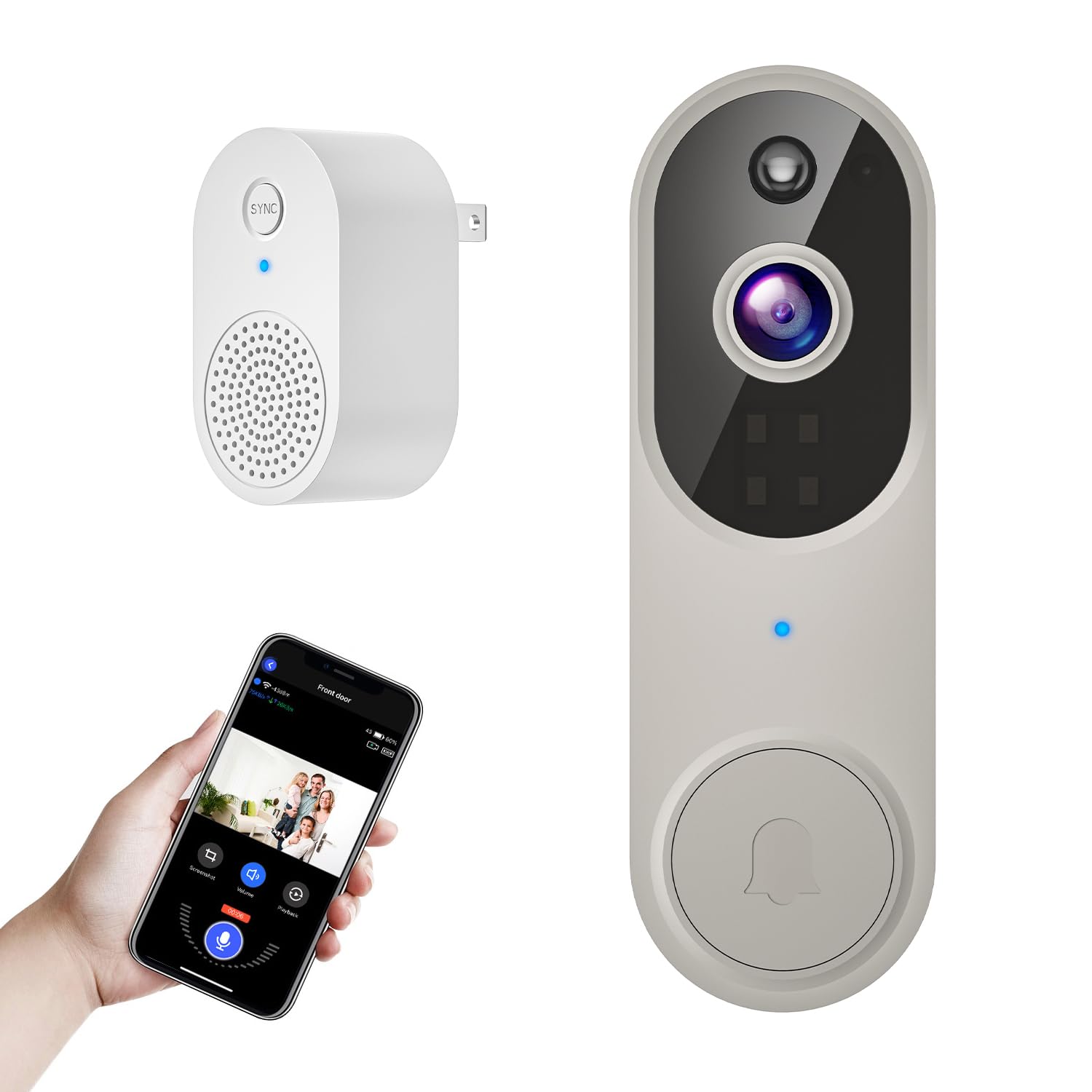 Photo 1 of Wireless Wi-Fi Video Doorbell Camera with Two Way Audio, AI Motion Detection, Night Vision and Cloud Storage, 2.4G Wi-Fi only (Linen)