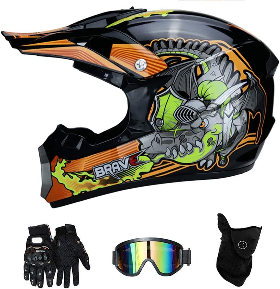 RAON Motocross Motorbike Motorcycle Helmets & GLOVES & GOGGLES D.O.T Certification Children Quad Bike ATV Go Karting Helmet