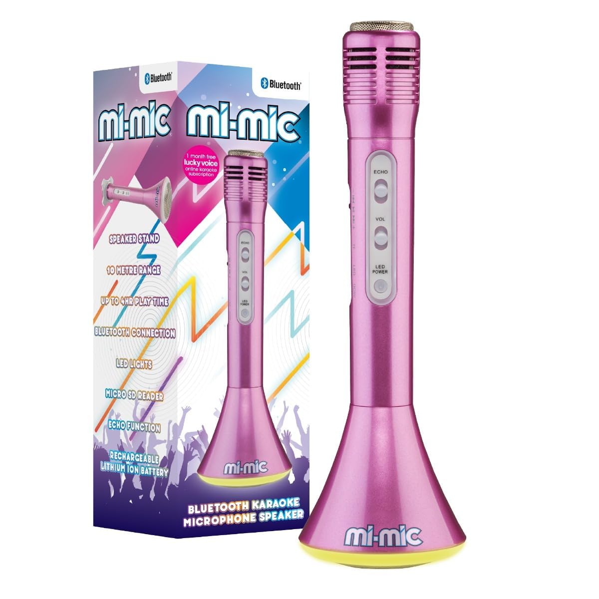 Mi-Mic Kids Karaoke Microphone | Wireless Speaker with Wireless Bluetooth and LED Lights Microphone for Kids, Pink