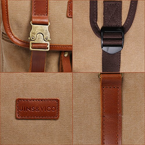 JINS&VICO Canvas Hiking Backpacks Rucksack Vintage Backpack Casual Double-shoulder Backpack for College School Travel Hiking (Khaki)