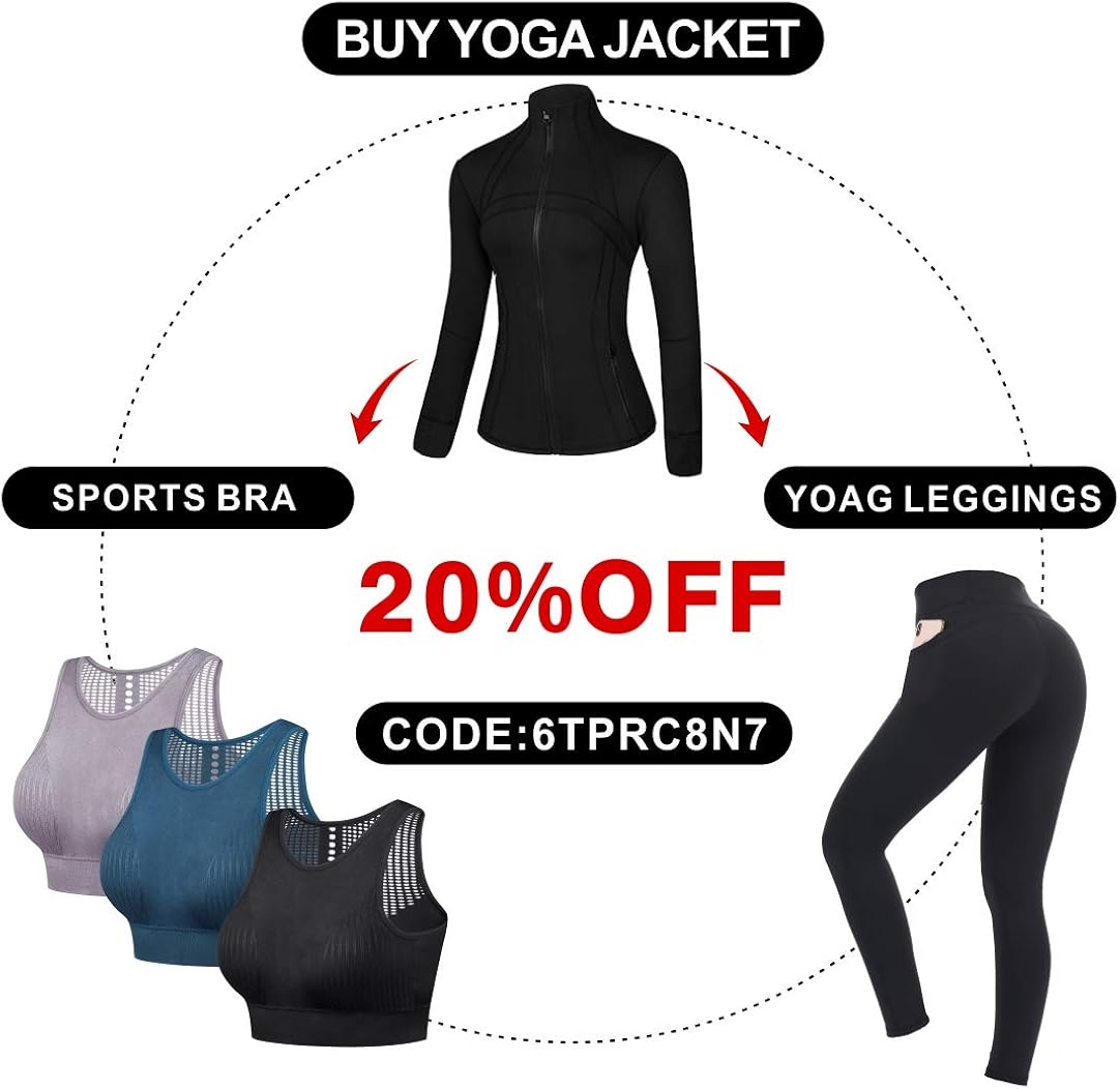 qualidyne Womens Sports Running Yoga Jacket Slim Fit Full Zip Track Jacket Turtleneck Workout Jacket: Clothing
