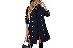 UMIPUBO Women's Winter Double Breasted Pea Coat Notched Lapel Midi Trench Coat, Trendy Elegant Work & Casual Jacket