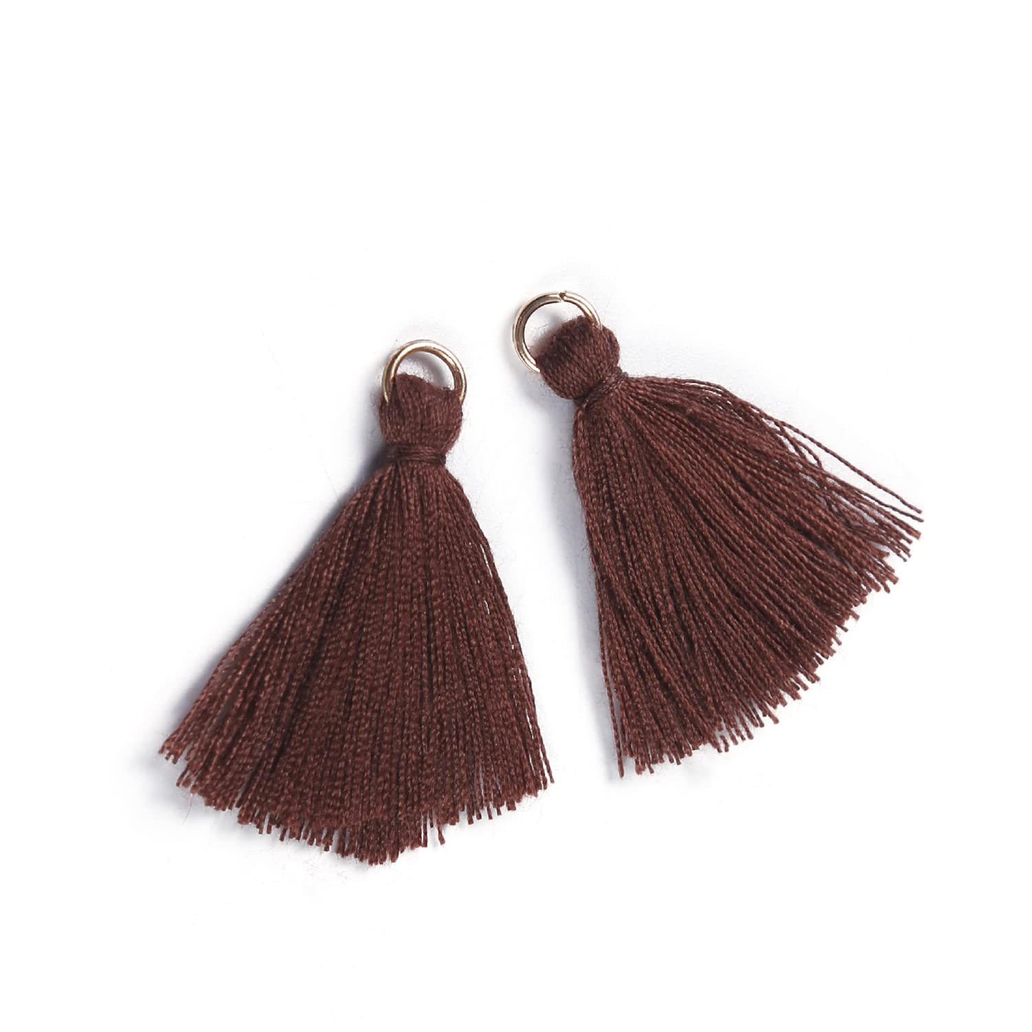 Duories Pack of 100 Mini Tassel Pendants, 3 cm Cotton Fringe Tassel Bracelet, Key Chain, Craft Tassel for Earrings, Jewellery Making, Bags, Bookmarks, DIY Craft Accessories, Brown