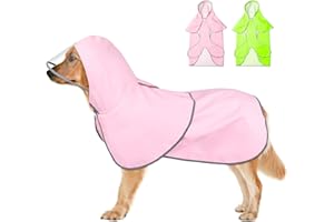 DOMIGLOW Reflective Dog Raincoat - Waterproof Dog Rain Jacket Hooded Poncho Lightweight Dog Rain Coat with Transparent Cap Brim (Large, Pink)