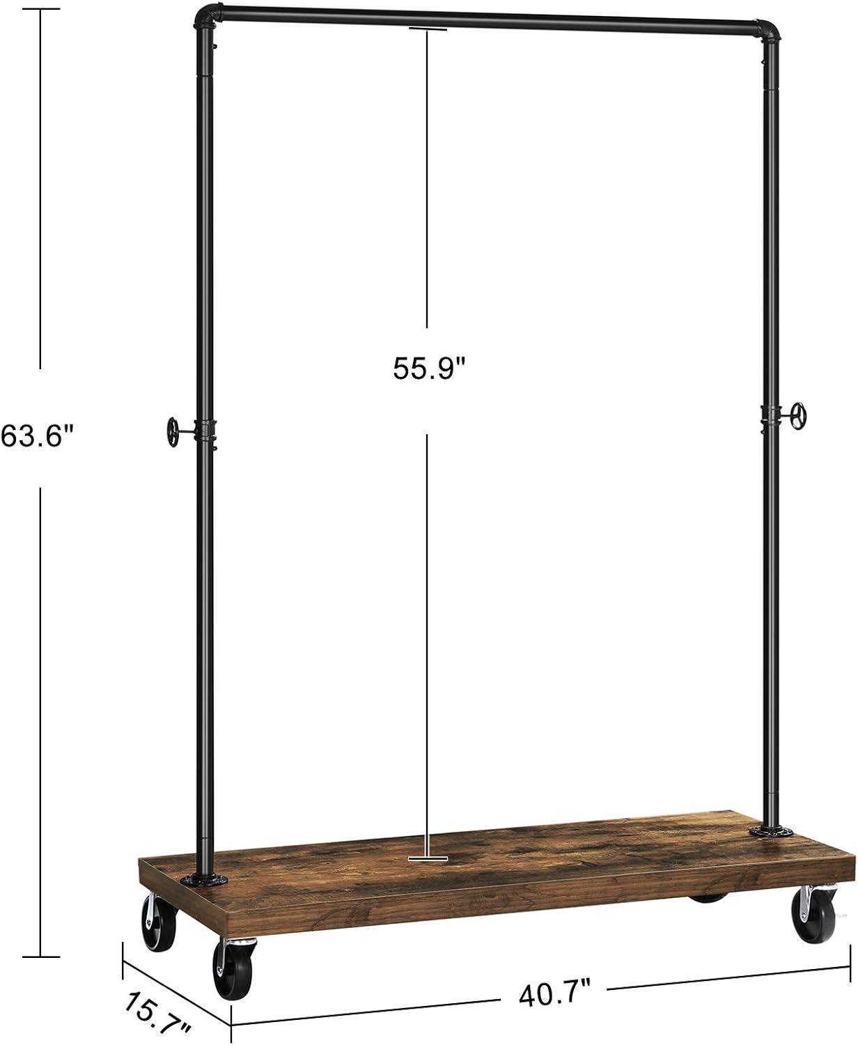 VASAGLE Clothes Rack, Industrial Pipe Style Rolling Garment Rack with Shoe Shelf, Lockable Wheels, Heavy Duty Clothing Rack for Laundry Room, Retail Store, Rustic Look UHSR65BX: Home Improvement