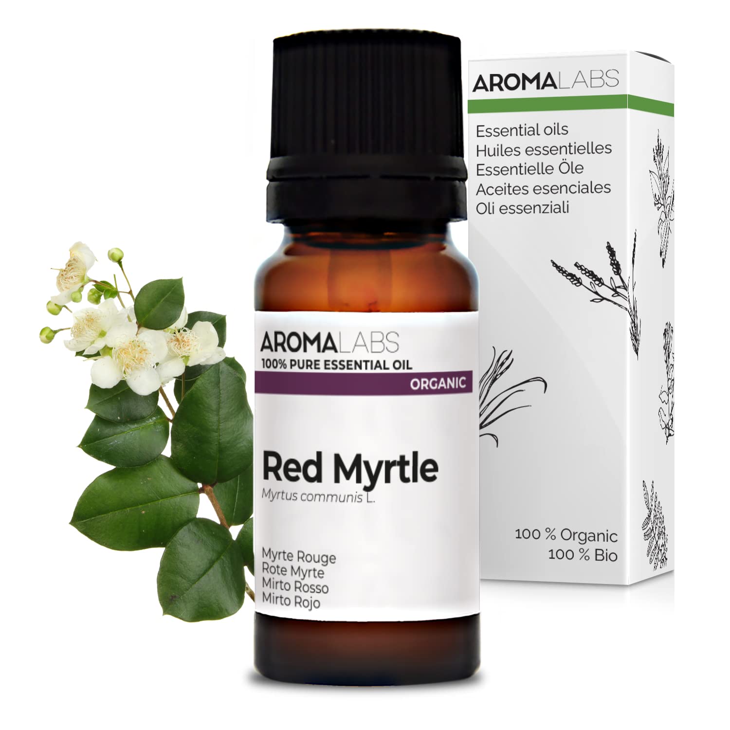 BIO - RED Myrtle Essential Oil - 10mL - 100% Pure, Natural, Chemotyped and AB Certified - AROMA LABS (French Brand)