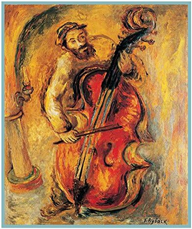 Musician Playing the Cello by Russian Artist Issachar Ber Ryback's Counted Cross Stitch Pattern