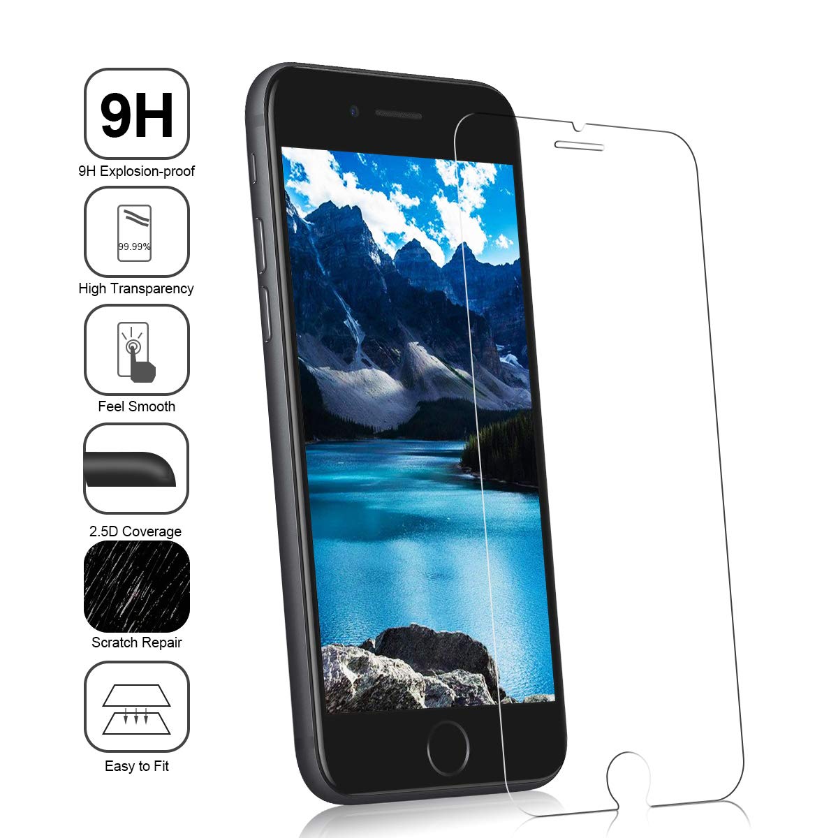 NONZERS [2 Pièces] Verre Trempé pour iPhone 8/ iPhone 7, [sans Bulles] [Anti-Rayures] 3 D Bords Arrondis Film Protecteur Vitre d\'Écran en Verre Trempé 9H Dureté et 3D Touch pour iPhone 8/ iPhone 7