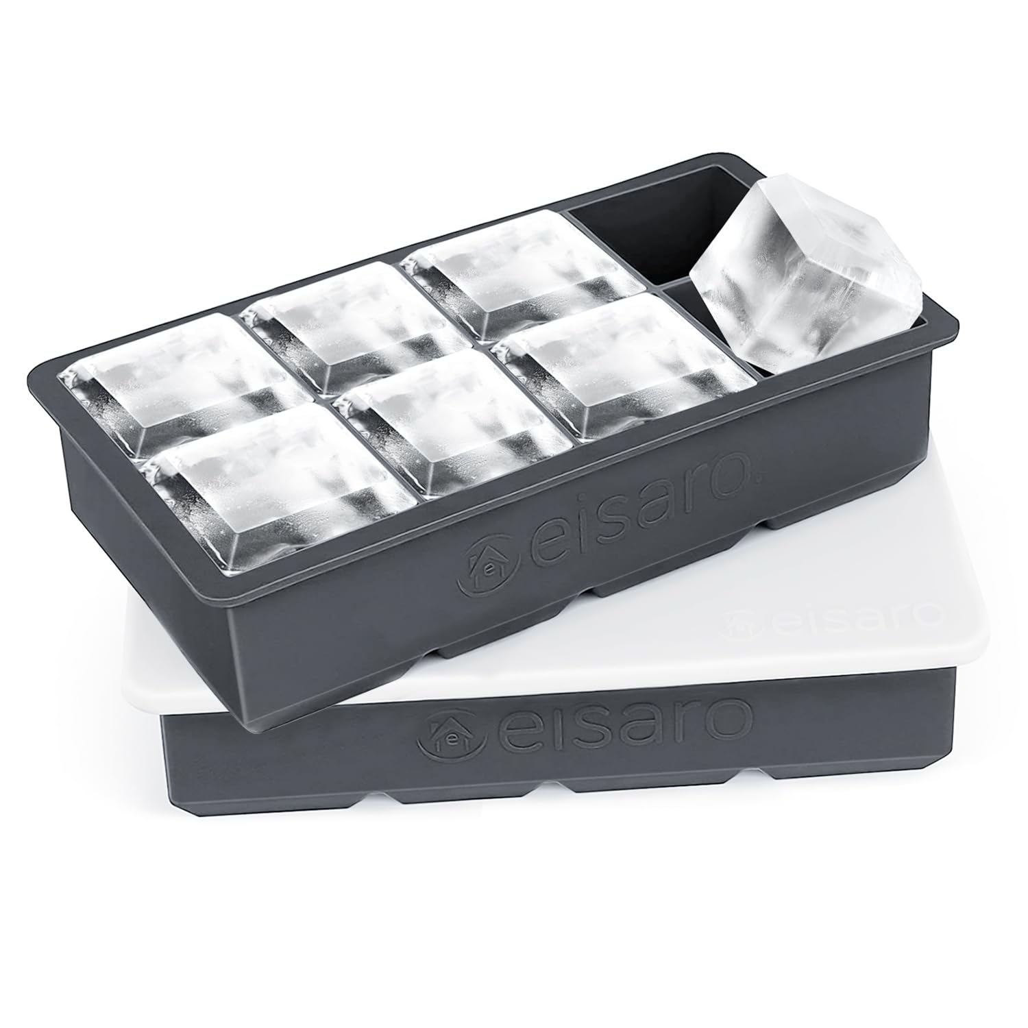 Ice Cube Trays Silicone with Lids, Large Square Easy Release Flexible BPA Free Ice Cube Moulds for Baby Food, Whiskey, Cocktails, Set of 2, Grey