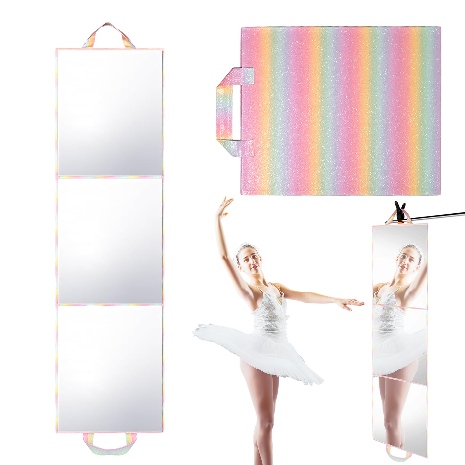Photo 1 of Foldable Full Length Mirror 2-in-1 Wall-Mounted or Tabletop Mirror, Portable Travel Mirror with Handle for Dance Home Bedroom Wardrobe Stage Makeup Checks Camping Outdoor Use (47" x 12.5", Tri-Fold)