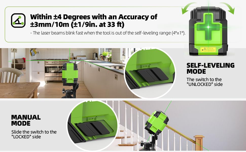 Laser Level with 100cm Tripod, Huepar 30M Lazer Level Self Leveling Green Cross Line Laser Leveler Tool for Picture Hanging, Tile, Construction Indoor Project, Battery & Carrying Bag Included