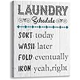 Kas Home Vintage Laundry Room Canvas Wall Art | Laundry Schedule Funny Rules Prints Signs Framed | Bathroom Laundry Room Decor (15 X 12 inch, Launday)