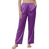 Ekouaer Women's Silk Satin Pajama Pants Wide Leg Lounge Pants for Women Elastic Waist Pj Bottoms with Side Pockets