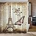 Amagical 3 Piece Paris Tower Print Shower Curtain Set Bath Mat Set,Bath Mat U Shape Mat and Bathtub Shower Curtains with 12 Hooks