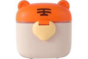 Liname Milk Formula Container - Powdered Milk and Baby Formula Dispenser, Baby-safe BPA-free Travel Food Storage with Strap Handle, Leveling Scraper, Scoop & Compartment - Tiger Design, 230g Capacity