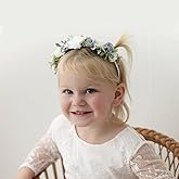 PoshMyra Blue White Flower Crown Hairband for Girls Birthday Party Princess Floral Headband for Little Bridesmaids Wedding Photo Prop