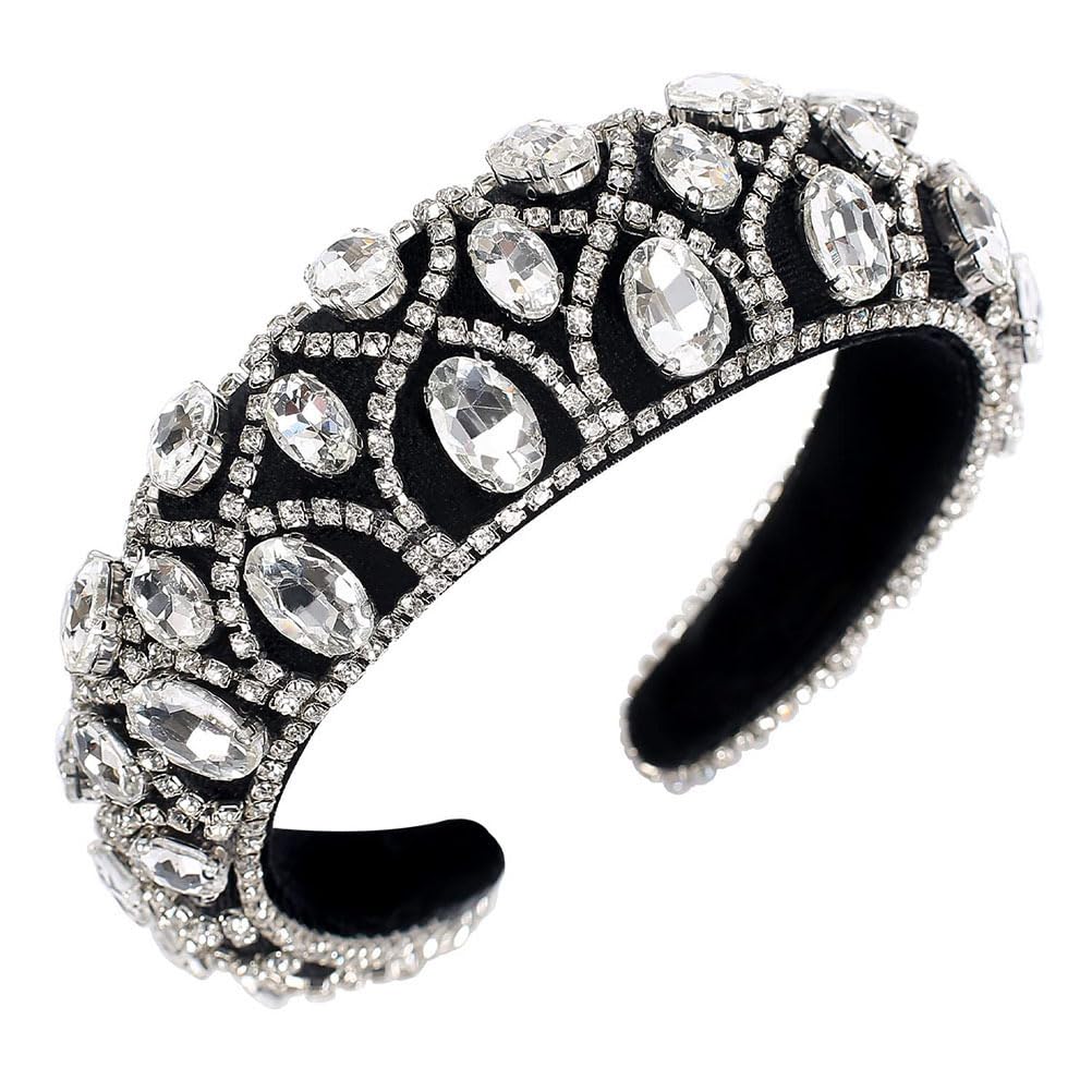 FRCOLOR Baroque Rhinestone Headband for Women Elegant Jewel Hairband with Comfortable Sponge Band Stylish Party and Daily Hair Accessory