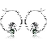 Mushroom Hoop Earrings 925 Sterling Silver Moss Agate Mushroom Earrings Mushroom Jewelry Gifts for Women Birthday Anniversary