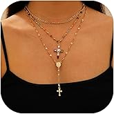 Layered Cross Necklace for Women Bohemian Bead Pearl Y Long Pendant Necklace Set Vintage Rosary Jewelry Christian Gifts for Women