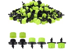 Nihfien 200 Pcs Adjustable Irrigation Drippers Sprinklers, Universal 1/4" Irrigation Micro Drip Emitters 8-Hole 360 Degree Watering Sprinkler for 4mm/7mm Garden Tube Watering System(Green)