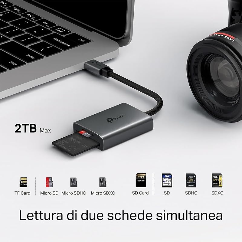 UA440C UHS-II Lettore di Schede SD/microSD 4.0, USB 3.0 Type-C Velocità fino a 5 Gbps, Lettura/Scrittura Simultanea, Compatibile con Mac OS, Windows, iPadOS, iOS, Android, Linux OS e Chrome OS
