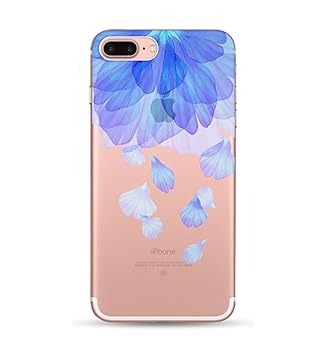 Freessom Coque Iphone 78 Silicone Transparente Motif Fleur Bleu Couleur Simple Chic Apple Dessin Drole Kawaii Fine Design Fantaisie Anti Choc Souple