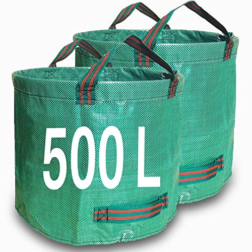 Singwow Garden Waste Bags 500L x 2 Heavy Duty Bin Bags, Reusable Garden Sacks with Handles, Ideal for Collecting Yard Waste, Plant waste grass and Leaves (500L)
