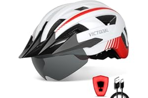VICTGOAL Bike Helmet with USB Rechargeable Rear Light Detachable Magnetic Goggles Removable Sun Visor Mountain & Road Bicycle Helmets for Men Women Adult Cycling Helmets